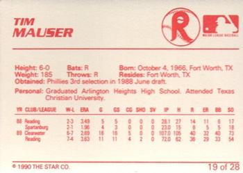 1990 Star Reading Phillies #19 Tim Mauser Back