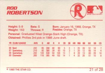 1990 Star Reading Phillies #21 Rod Robertson Back