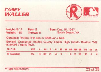 1990 Star Reading Phillies #23 Casey Waller Back