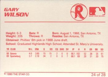 1990 Star Reading Phillies #24 Gary Wilson Back