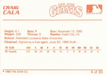1990 Star San Jose Giants #4 Craig Cala Back