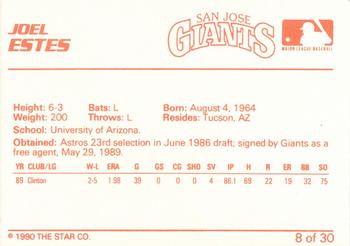 1990 Star San Jose Giants #8 Joel Estes Back