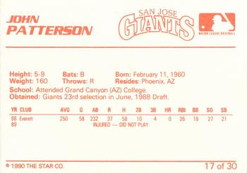 1990 Star San Jose Giants #17 John Patterson Back