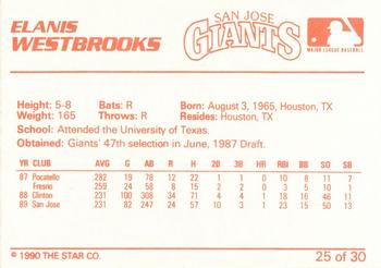 1990 Star San Jose Giants #25 Elanis Westbrooks Back