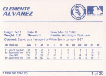 1990 Star Sarasota White Sox #1 Clemente Alvarez Back
