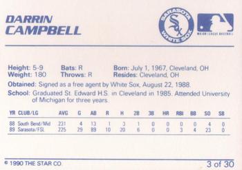 1990 Star Sarasota White Sox #3 Darrin Campbell Back