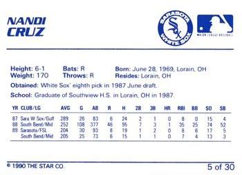 1990 Star Sarasota White Sox #5 Nandi Cruz Back