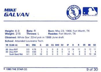1990 Star Sarasota White Sox #9 Mike Galvan Back