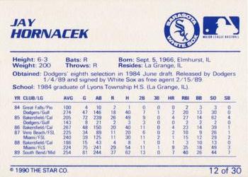 1990 Star Sarasota White Sox #12 Jay Hornacek Back