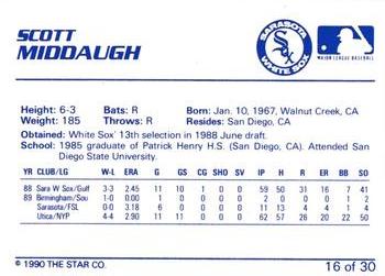 1990 Star Sarasota White Sox #16 Scott Middaugh Back