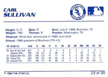 1990 Star Sarasota White Sox #23 Carl Sullivan Back