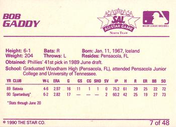 1990 Star South Atlantic League All-Stars #7 Bob Gaddy Back