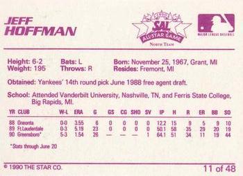 1990 Star South Atlantic League All-Stars #11 Jeff Hoffman Back