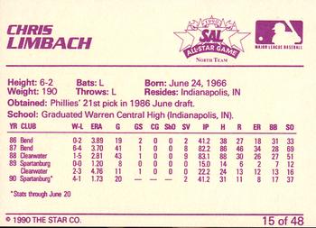 1990 Star South Atlantic League All-Stars #15 Chris Limbach Back