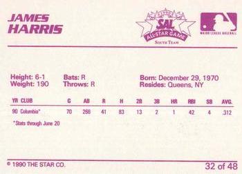 1990 Star South Atlantic League All-Stars #32 James Harris Back