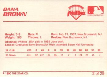 1990 Star Spartanburg Phillies #2 Dana Brown Back