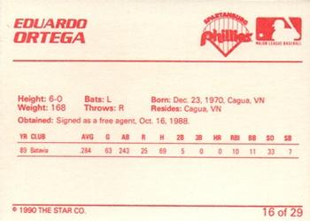 1990 Star Spartanburg Phillies #16 Eduardo Ortega Back
