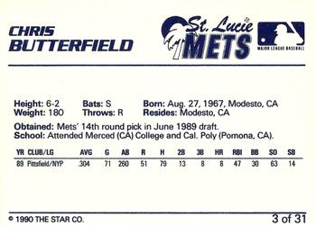 1990 Star St. Lucie Mets #3 Chris Butterfield Back