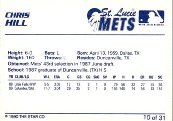 1990 Star St. Lucie Mets #10 Chris Hill Back