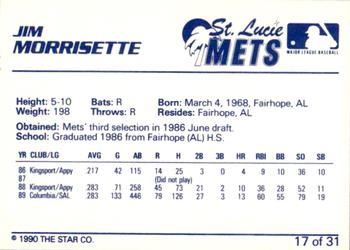 1990 Star St. Lucie Mets #17 Jim Morrisette Back