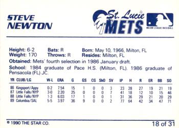 1990 Star St. Lucie Mets #18 Steve Newton Back