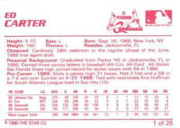 1990 Star St. Petersburg Cardinals #1 Ed Carter Back