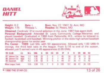 1990 Star St. Petersburg Cardinals #13 Daniel Hitt Back