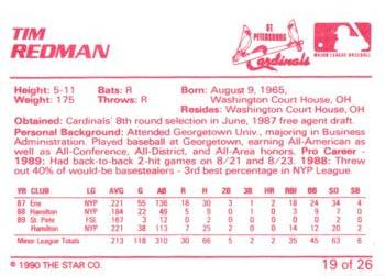 1990 Star St. Petersburg Cardinals #19 Tim Redman Back