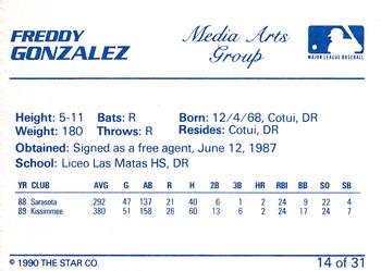 1990 Star Vero Beach Dodgers #14 Freddy Gonzalez Back