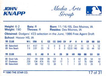 1990 Star Vero Beach Dodgers #17 John Knapp Back