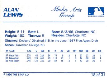 1990 Star Vero Beach Dodgers #18 Alan Lewis Back