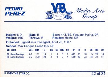 1990 Star Vero Beach Dodgers #22 Pedro Perez Back
