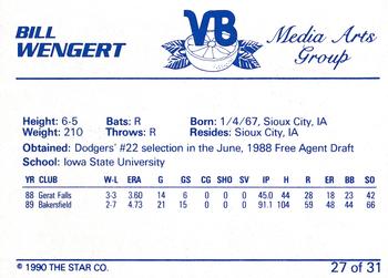 1990 Star Vero Beach Dodgers #27 Bill Wengert Back