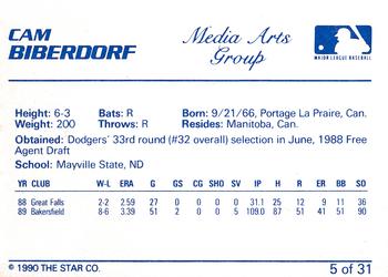 1990 Star Vero Beach Dodgers #5 Cam Biberdorf Back