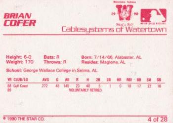 1990 Star Watertown Indians #4 Brian Cofer Back