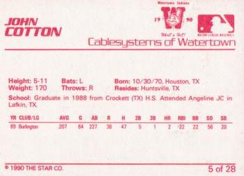 1990 Star Watertown Indians #5 John Cotton Back