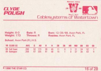 1990 Star Watertown Indians #16 Clyde Pough Back