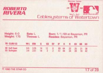 1990 Star Watertown Indians #17 Roberto Rivera Back
