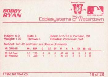 1990 Star Watertown Indians #18 Bobby Ryan Back