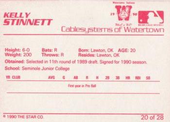 1990 Star Watertown Indians #20 Kelly Stinnett Back