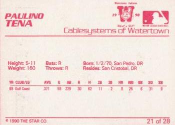 1990 Star Watertown Indians #21 Paulino Tena Back