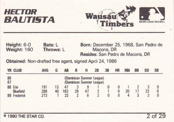 1990 Star Wausau Timbers #2 Hector Bautista Back