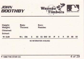 1990 Star Wausau Timbers #4 John Boothby Back