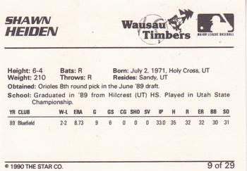 1990 Star Wausau Timbers #9 Shawn Heiden Back