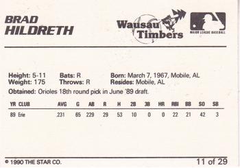 1990 Star Wausau Timbers #11 Brad Hildreth Back