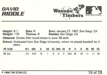 1990 Star Wausau Timbers #19 David Riddle Back