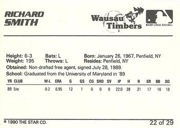 1990 Star Wausau Timbers #22 Richard Smith Back