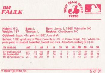 1990 Star West Palm Beach Expos #5 Jim Faulk Back