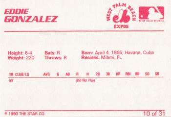 1990 Star West Palm Beach Expos #10 Eddie Gonzalez Back