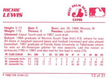 1990 Star West Palm Beach Expos #13 Richie Lewis Back